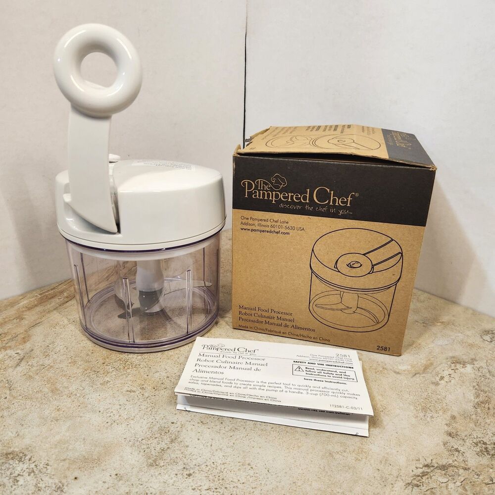 Pampered Chef Manual Food Processor 2581 3 Cup Chopper Dicer With Box & Manual